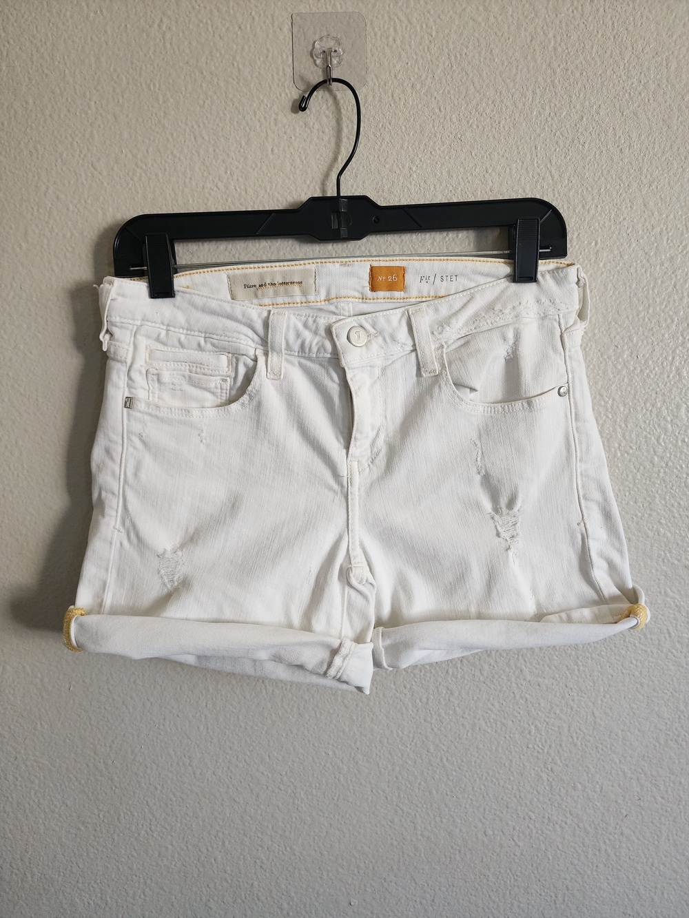 Anthropologie Pilcro Stet Cuffed White Denim Shorts Distressed Size 26